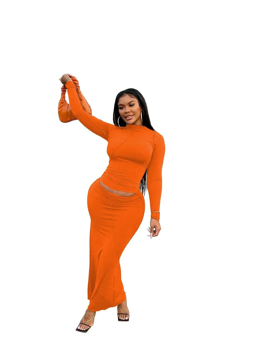 2pcs Women Wholesale Skirt Sets Bodycon Top   Long Skirt
