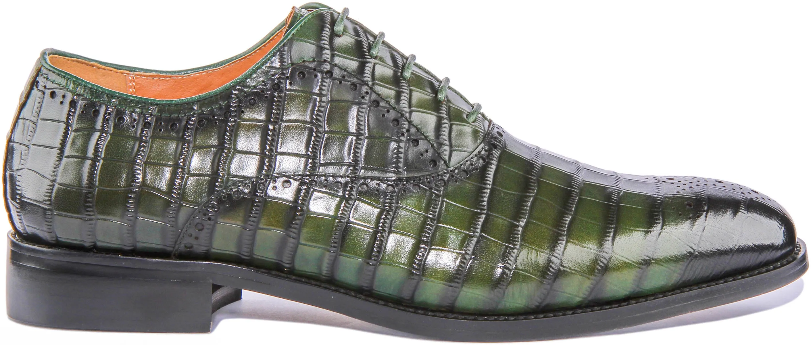 Andre Lace up Croc Print In Green