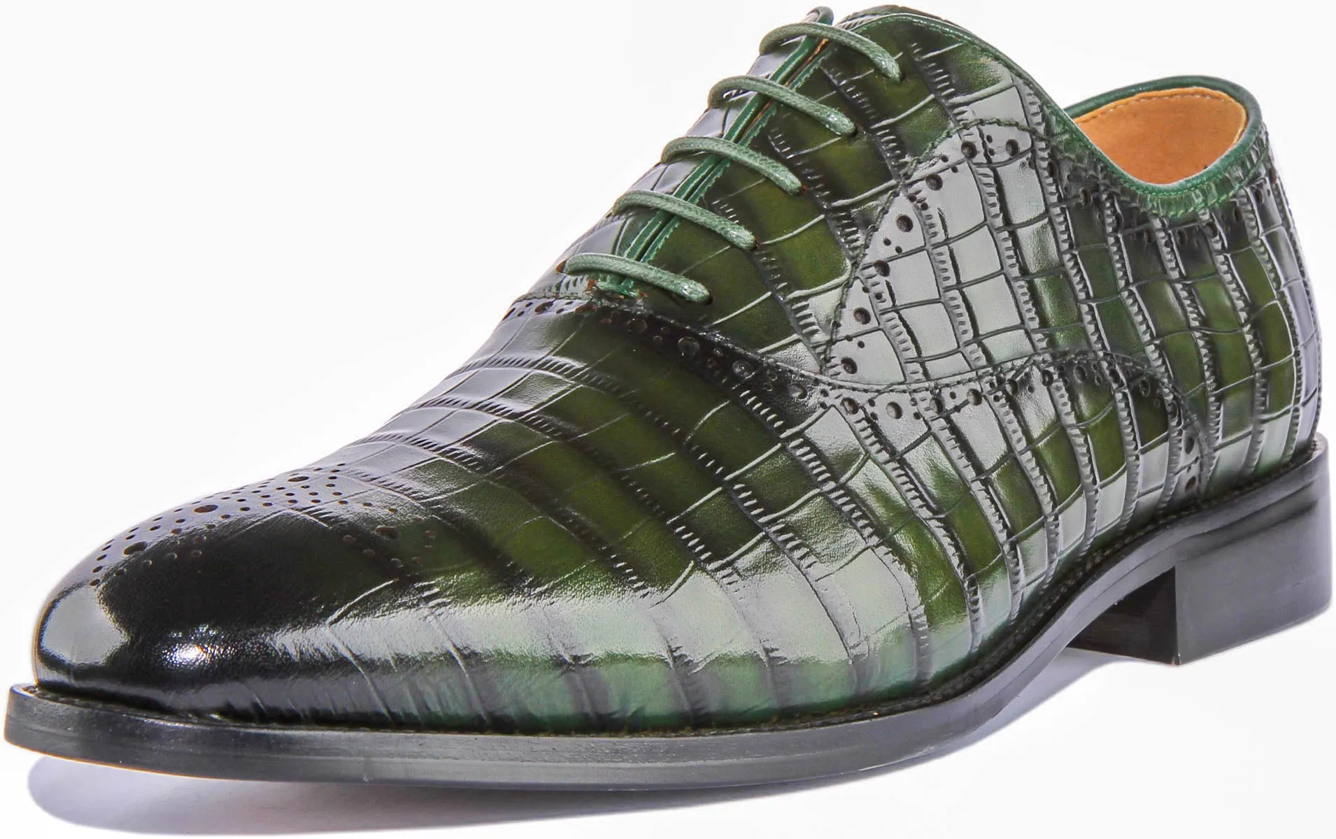 Andre Lace up Croc Print In Green