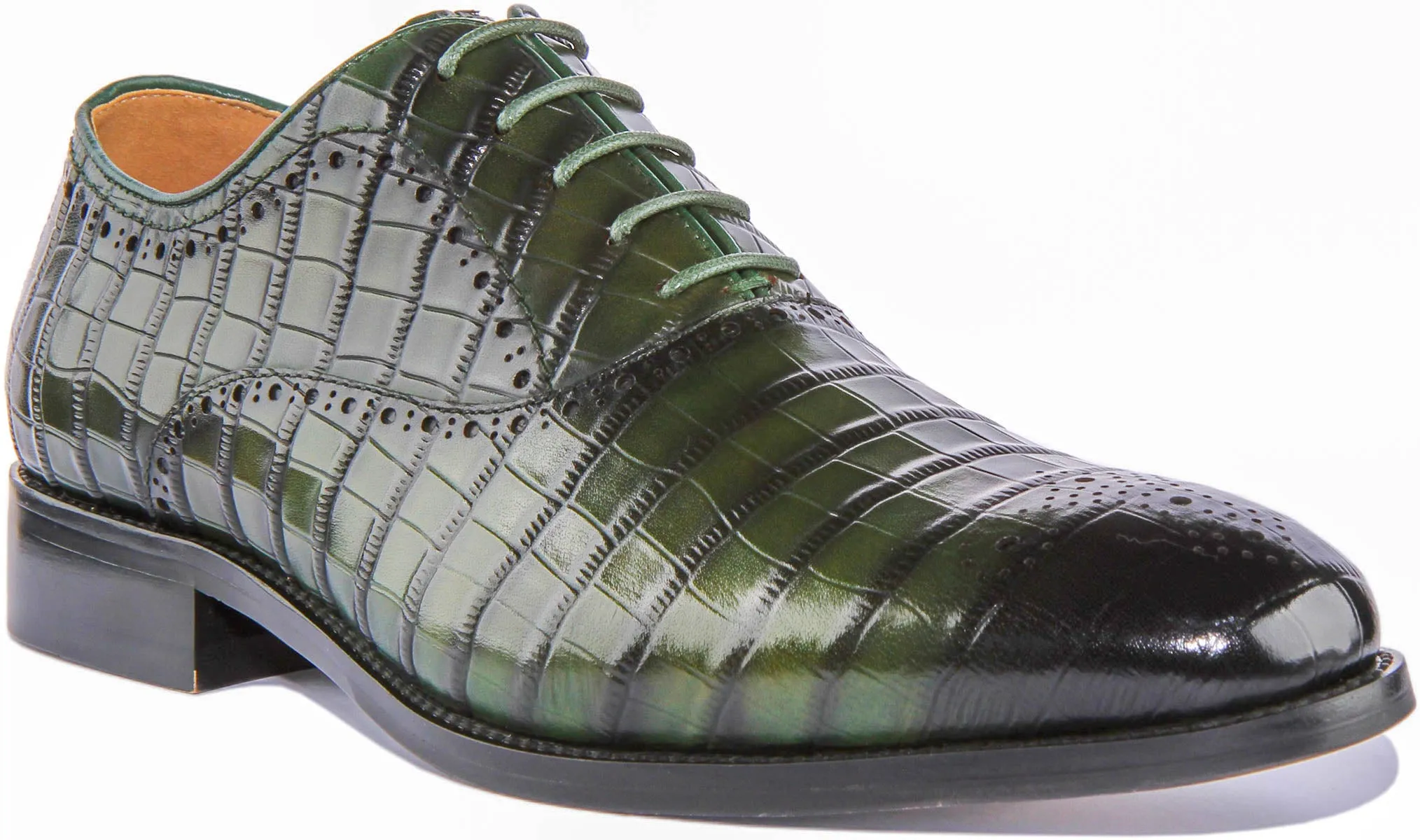 Andre Lace up Croc Print In Green