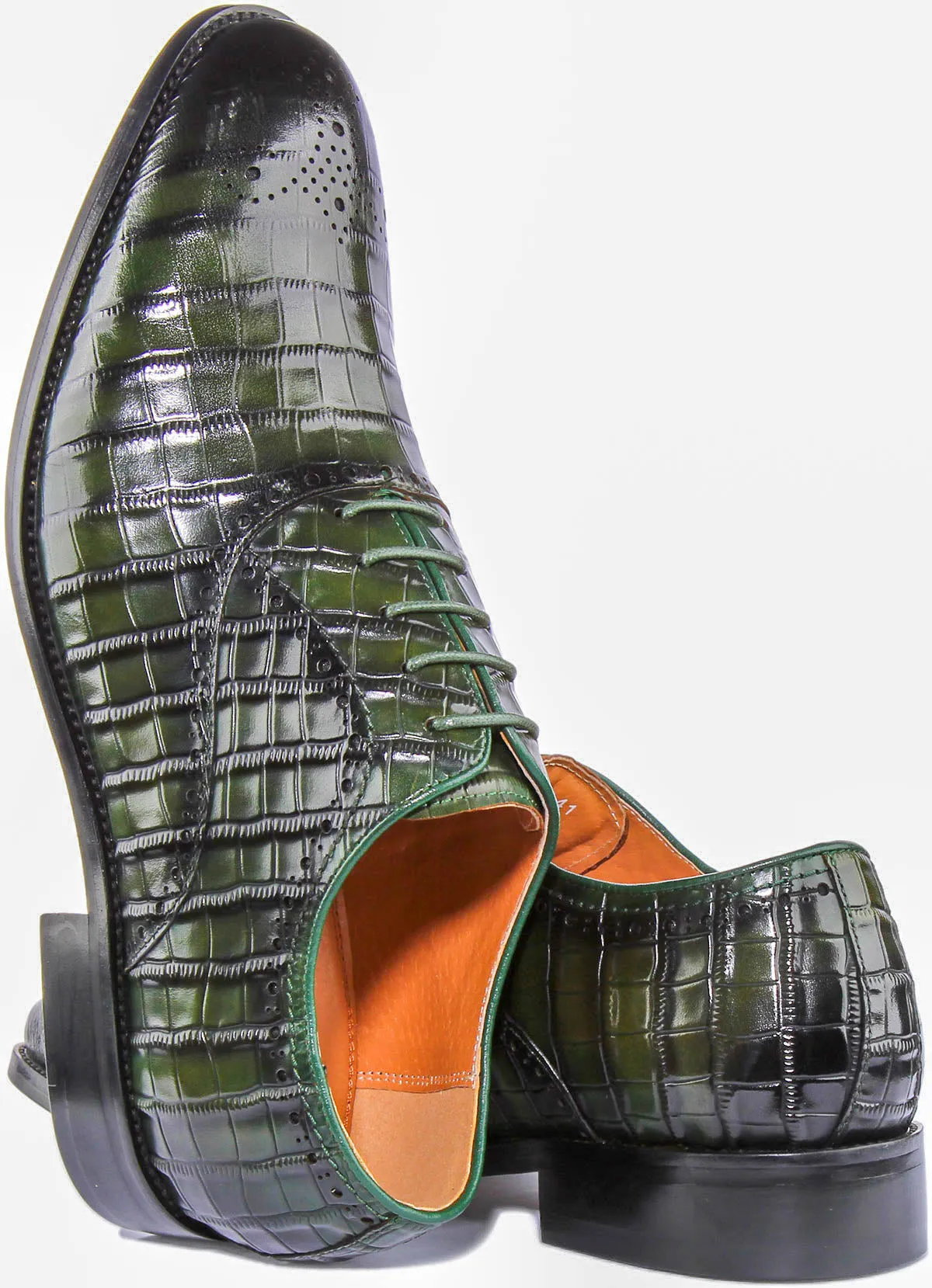 Andre Lace up Croc Print In Green