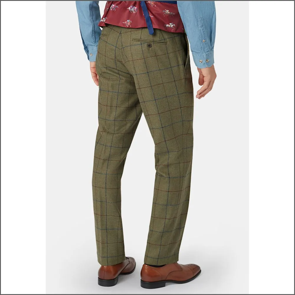 Brook Taverner Haincliffe Green with Blue Overcheck Tweed Suit Trouser<>