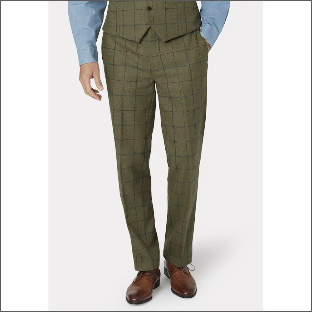 Brook Taverner Haincliffe Green with Blue Overcheck Tweed Suit Trouser<>