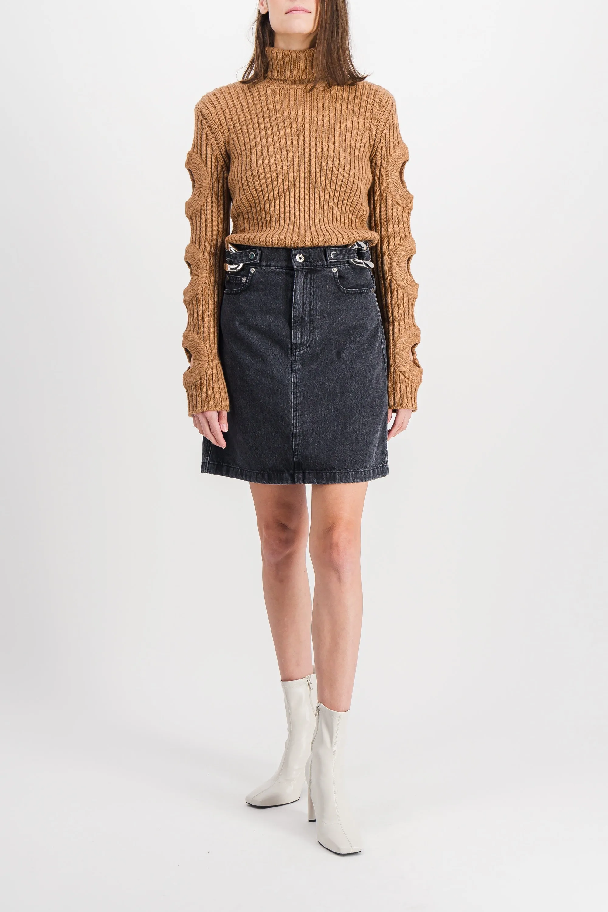 Chain link denim mini skirt