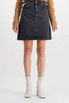 Chain link denim mini skirt