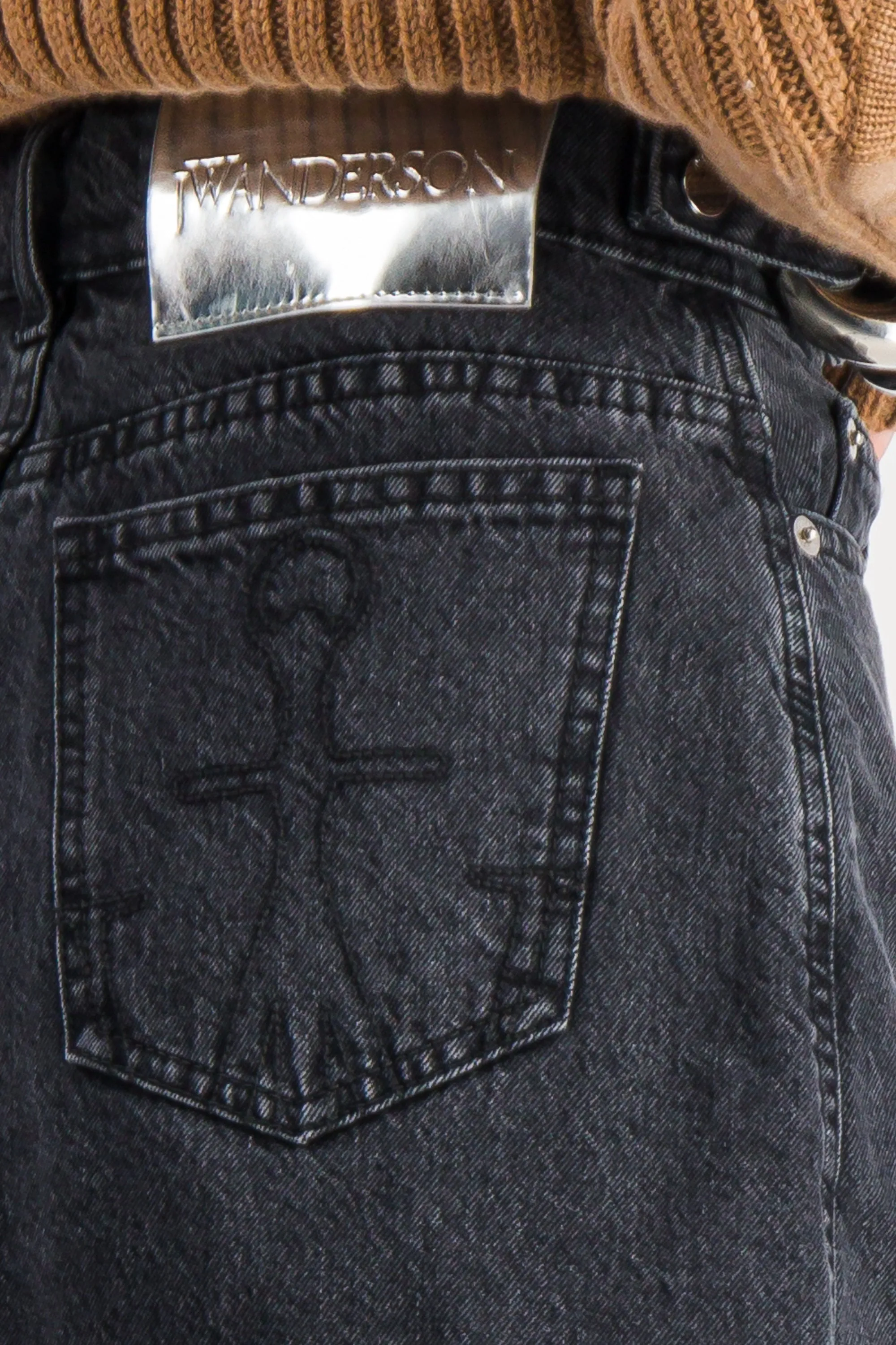 Chain link denim mini skirt