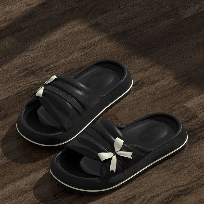 Chicmy Summer Slippers Fpr Women Leisure Shoes Thick Platform Shoes Non-Slip Soft Sole Indoor Home Bathroom Floor Shoes Flat Flip Flops