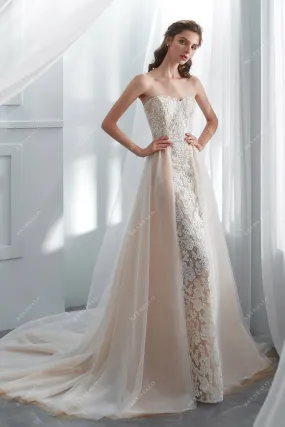 Designer Lace Overskirt Mermaid Wedding Gown