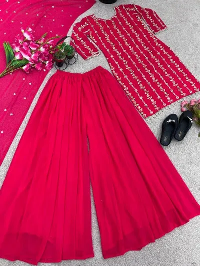 Magenta Pink Georgette Heavy Embroidered Salwar Suit Set