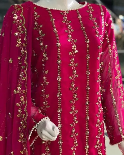 Magenta Pink Georgette Heavy Embroidered Salwar Suit Set