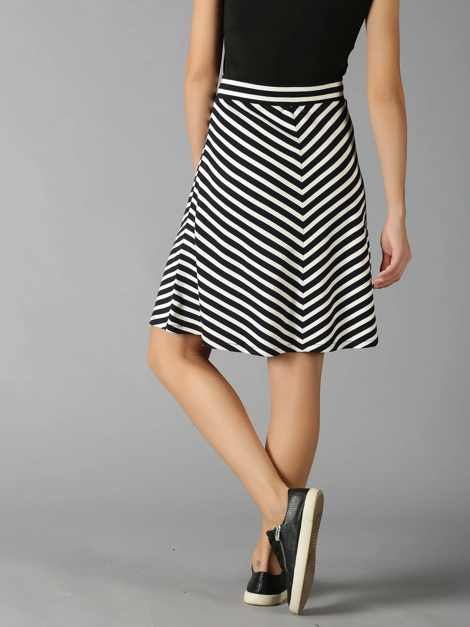 Women Black & White Striped Regular Skirt